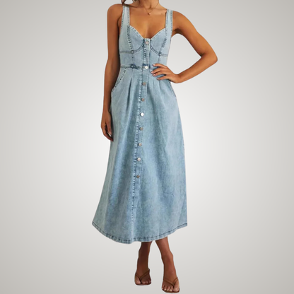 Deanna | Women's Classic Sleeveless Button-Front Denim Dress – Sleeveless, Denim