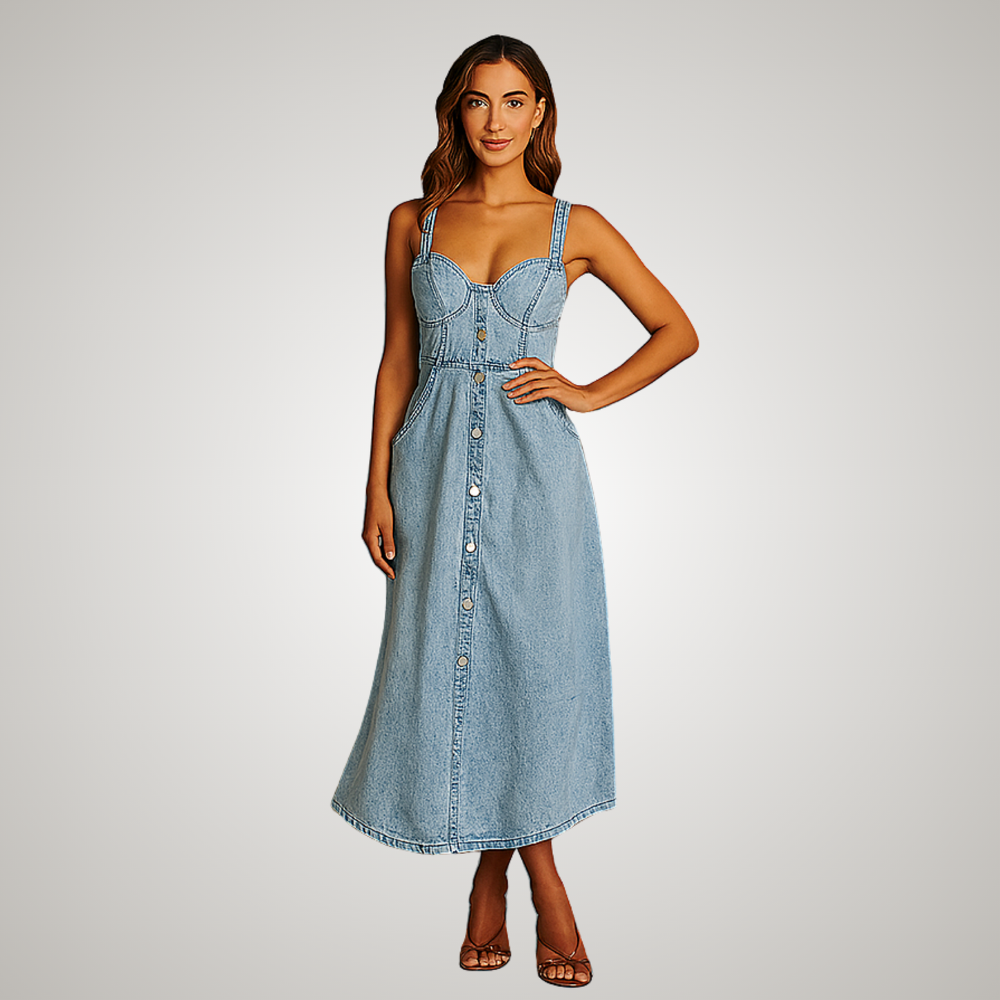 Deanna | Women's Classic Sleeveless Button-Front Denim Dress – Sleeveless, Denim