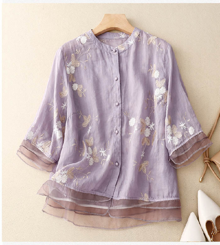 Ruby | Women's Chic Blouse with Floral Accents – Floral Print, Casual
