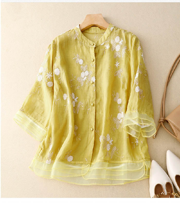 Ruby | Women's Chic Blouse with Floral Accents – Floral Print, Casual