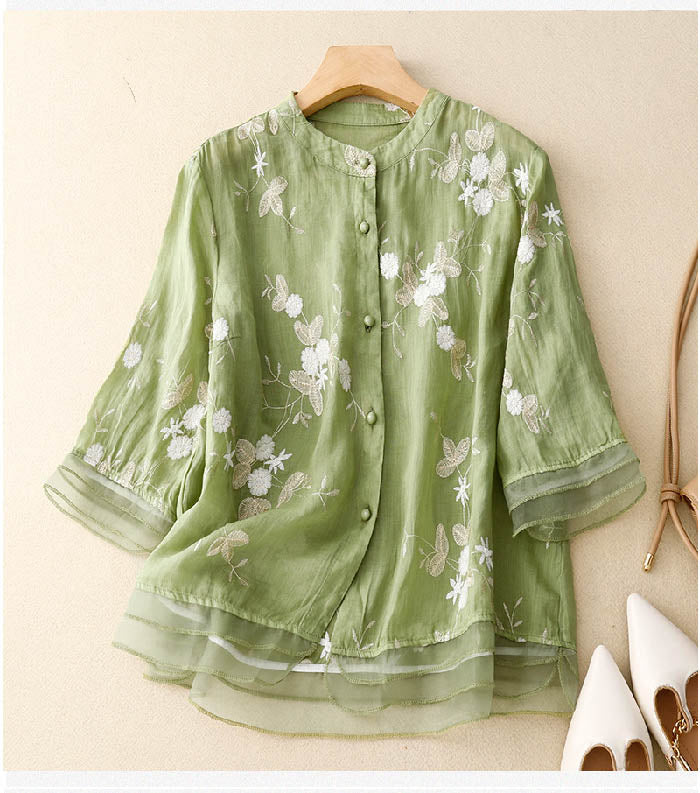 Ruby | Women's Chic Blouse with Floral Accents – Floral Print, Casual