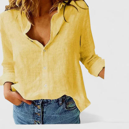 Harlow | Women's Linen Button Down Shirt with Lapel Collar – Linen Blend, Classic