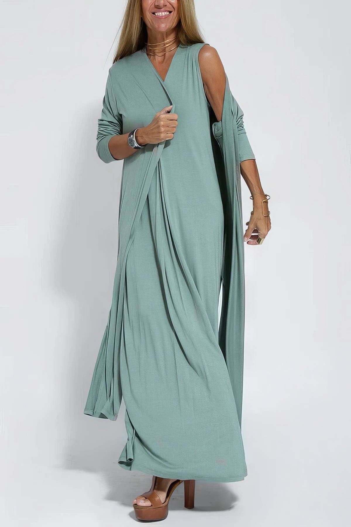 Atlas | Women's Elegant Long Dress with Coordinated Cardigan – Layering